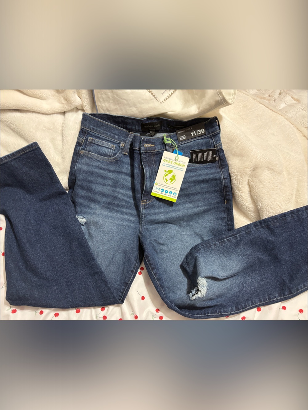 Kendall & Kylie Dark Blue Distressed High-Rise Jeans